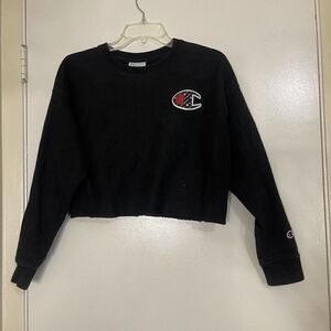 Champion black logo cropped knit sweatshirt pullovers size medium